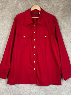 Bob Mackie Shirt Womens 2X Red Cotton Blend Long Sleeve Button Pockets- 4616